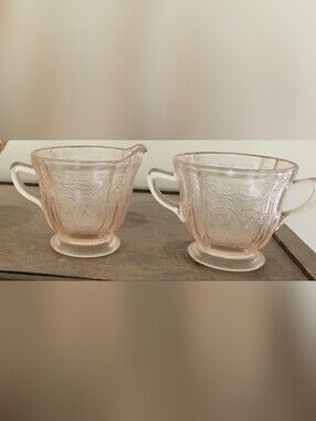 Vintage Pink Depression Glass Creamer and Sugar Set